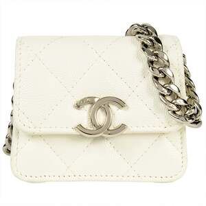 Chanel Micro Matelassé Chain Shoulder Bag, Caviar Leather, White, Silver Hard...